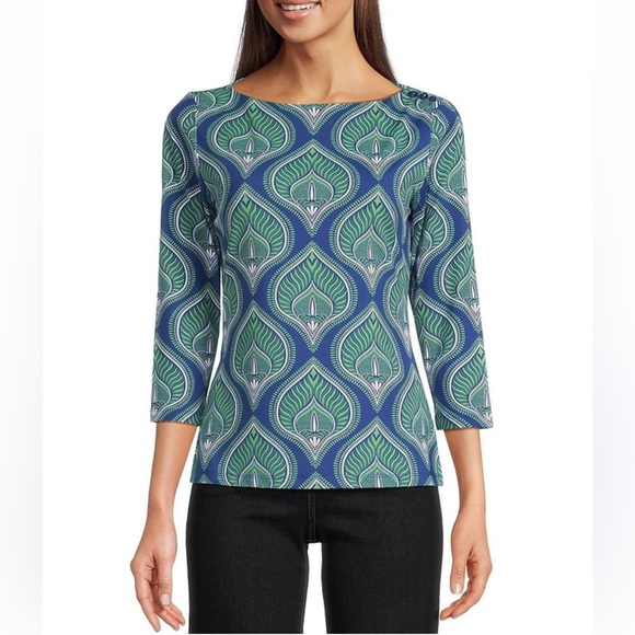 J Mclaughlin Tops - J.McLaughlin Womens Wavesong Catalina Cloth Boat Neck 3/4 Sleeve Top Sz Large